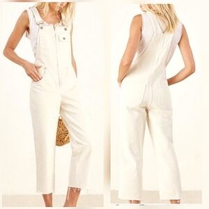 Reformation Benji Overalls Denim Cream Ivory size 10